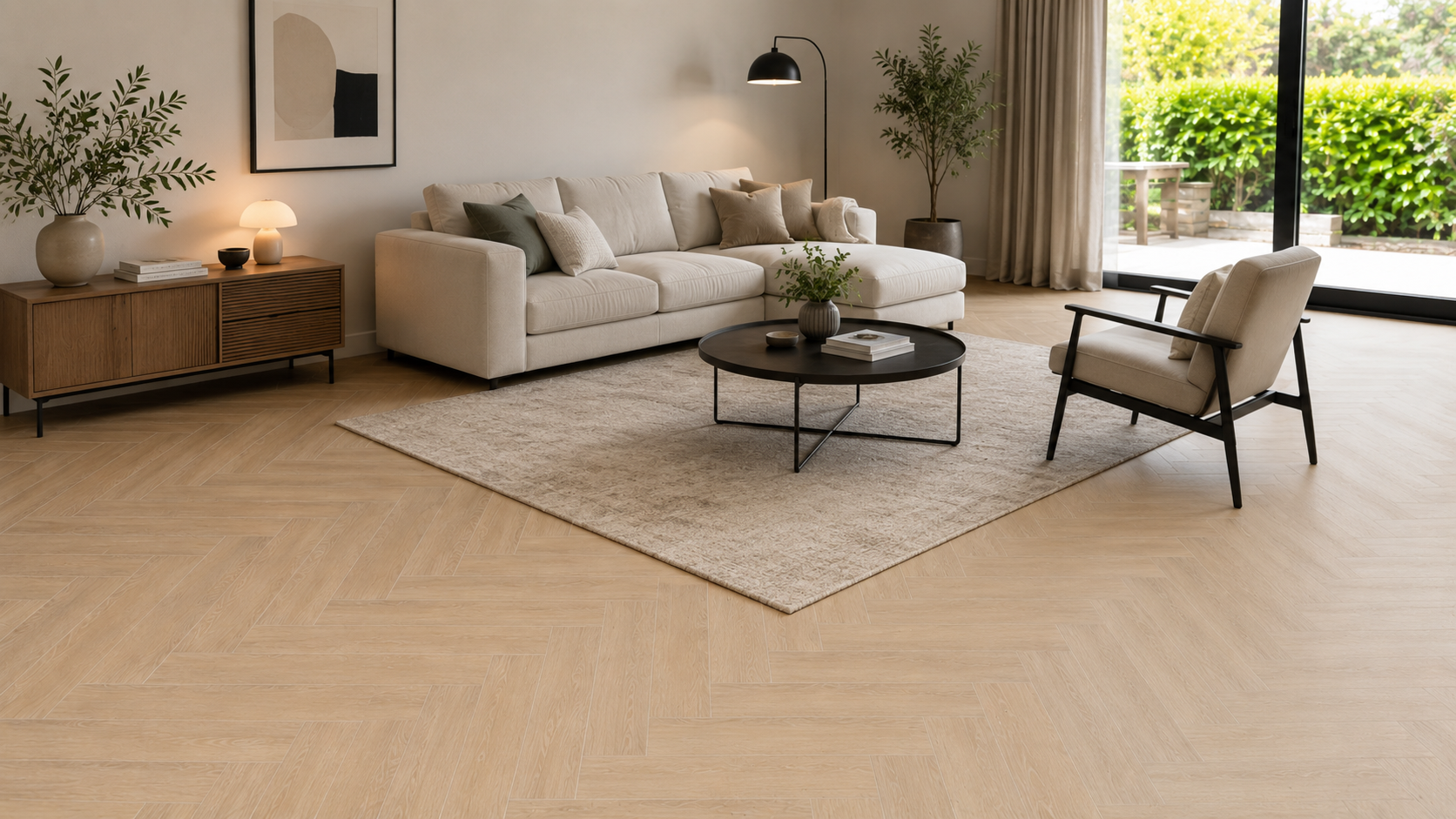 Gelegde pvc vloer in een woonkamer
